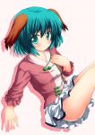 1girl animal_ears dog_ears female green_eyes green_hair kasodani_kyouko no_panties short_hair sitting solo thighs touhou yakumo_nanahara