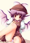 1girl animal_ears bird_wings blush female hat mystia_lorelei panties pantyshot pantyshot_(sitting) pink_hair red_eyes short_hair sitting solo thighs touhou underwear upturned_eyes wings yakumo_nanahara