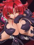  1girl amaha_masane armor black_sclera breasts cleavage cute higuma huge_breasts licking long_hair orange_eyes red_hair solo tongue witchblade 