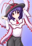 1girl female frills hat nagae_iku purple_hair rating red_eyes shawl short_hair solo touhou yakumo_nanahara