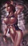 aphrodite aphrodite_(god_of_war) big_breasts breasts god_of_war lightning nipples nude pussy red_eyes red_hair shadman