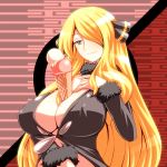 1girl between_breasts big_breasts blonde_hair breasts cleavage cynthia food hair_ornament hair_over_one_eye hairpin hairpins ice_cream large_breasts long_hair pokemon pokemon_(game) pokemon_dppt sexually_suggestive shirona_(pokemon) solo tro