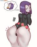 1girl 1girl 1girl 2019 ass big_ass bodysuit cameltoe dated dc_comics dc_comics huge_ass huge_thighs jakuson_z lipstick looking_back medium_hair patreon_username pizza purple_eyes purple_hair purple_lipstick raven_(dc) solo_female speech_bubble teen_titans thick_ass thick_thighs thighs voluptuous watermark white_background wide_hips