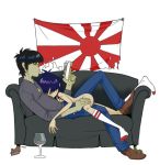 flag gorillaz murdoc_nicalls noodle_(gorillaz) nude wine_glass