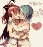 2girls ^_^ babydoll blue_hair blue_panties butt_crack chemise closed_eyes dated hair hair_ornament hair_ribbon hairclip kiss kissing long_hair mahou_shoujo_madoka_magica miki_sayaka multiple_girls nochita_shin open_mouth panties ponytail red_hair ribbon sakura_kyouko shin_(hetaling) short_hair sketch smile underwear white_panties yuri