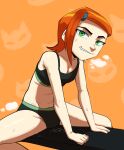  1girl ben_10 green_eyes gwen_tennyson gym gym_uniform looking_at_viewer orange_hair short_hair thehumancopier thick_thighs wide_hips wide_thighs 