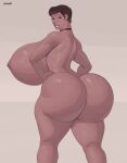  brown_hair brown_skin gigantic_ass gigantic_breasts hourglass_figure james-ab looking_back voluptuous 