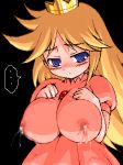 1girl big_breasts blonde_hair blue_eyes blush breasts lactation large_breasts lowres mario_(series) milk nintendo peach princess_peach simple_background solo squid super_mario_bros. yamaika