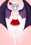 areolae big_breasts blue_hair breasts female looking_at_viewer nipples red_eyes remilia_scarlet shandougen_shimifu smile solo topless touhou wings