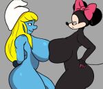 1girl anthro ass big_breasts black_body black_fur blonde_hair blue_body blue_skin breasts clothed clothing cuckold dezmine21 digital_media_(artwork) disney duo feet fur genitals gloves group hair handwear hat headgear headwear herm high_res huge_breasts humanoid intersex intersex_penetrating male mammal mickey_mouse minnie_mouse mokey_mouse mouse murid murine not_furry nude open_mouth penetration phrygian_cap rodent sex simple_background smile smurf smurfette the_smurfs thick_thighs trio vaginal_penetration