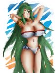 alluring big_breasts breasts chenge-getter crown gold green_eyes green_hair kid_icarus long_hair palutena seductive wink