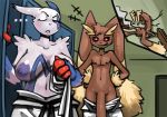 ... alternate_color anthro bench big_breasts bittenhard breasts bump chubby closed_eyes comic female funny furry head_bump locker locker_room long_penis lopunny male nintendo nipples nude penis pokemon rabbit red_eyes rodent shiny shiny_pokemon shiny_skin smile topless undressing video_games wide_hips zangoose