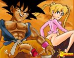  1boy 1girl ass black_hair blonde_hair cum dragon_ball_z penis sailor_moon son_goku tsukino_usagi usagi_tsukino 