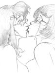  2_girls 2girls female_only hot_dog_water kissing marcie_fleach monochrome mystery_inc nude pookieart pookieart_(artist) scooby-doo velma_dinkley yuri 