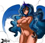 1girl belly breasts friendship_is_magic green_eyes hair horn long_hair maniacpaint midriff my_little_pony navel nipples nude oddrich princess_luna pussy smile wings