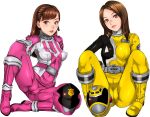  2_girls alluring helmet helmet_removed hot kaitou_sentai_lupinranger_vs._keisatsu_sentai_patranger marika_reimon myoujin_tsukasa on_knees reimon_marika sakuradou sexy suit super_sentai tokusou_sentai_dekaranger tsukasa_myoujin voluptuous 