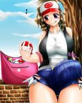 alluring big_breasts big_penis breasts erection erection_under_clothes futanari intersex penis poke_ball pokeballs pokemon pokemon_(game) pokemon_bw smile tongue touko_(pokemon)