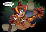 1girl anthro bedroom_eyes boomerang breasts furry high_res hotred is is_(artist) looking_at_viewer nipples pussy sega shoes solo_focus sonic_(series) sonic_boom speech_bubble sticks_the_jungle_badger talking talking_to_viewer text