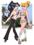 2girls black_hair blonde_hair blue_eyes disney disney_fairies friends lord_santiago multiple_girls peter_pan purple_eyes tinker_bell vidia yuri