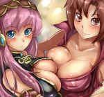  2girls asymmetrical_docking blue_eyes breast_press breasts brown_eyes brown_hair cleavage large_breasts long_hair luka_megurine megurine_luka meiko multiple_girls pink_hair short_hair suoni_(deeperocean) suoni_(pixiv) symmetrical_docking vocaloid 