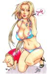  1girl areola big_breasts blonde_hair breasts brown_eyes female female_focus high_heels large_breasts lipstick long_hair makeup nail_polish naruto navel nipples nudity pig tied_hair tonton tsunade uncensored white_background 