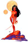  1girl a_princess_of_mars barsoom black_hair blue_eyes bruce_timm bruce_timm_(artist) colored_skin deimos dejah_thoris dejah_thoris_(series) dynamite_comics eyeshadow headwear jewelry john_carter_of_mars lipstick long_hair mascara nipples princess red_lips red_lipstick royal 