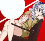  1girl big_penis braid censored chair cum facial full_metal_panic full_metal_panic! futanari hair intersex legs_crossed long_hair penis sexy_legs silver_hair sitting solo teletha_testarossa testicles uniform 