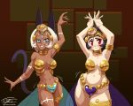 2_girls alternate_costume cosplay eric_toner filia_(skullgirls) gem impossible_clothes jewelry lab_zero_games ms._fortune_(skullgirls) nadia_fortune revealing_clothes shantae skullgirls