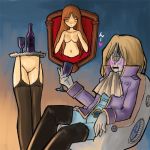  count_mecha galaxy_express_999 mounted_trophy nude_female robot table tetsuro&#039;s_mom wine 