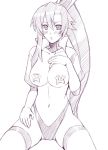 1girl blush breast_suppress breasts collarbone erect_nipples gloves huge_breasts metadora monochrome navel nipples open_clothes open_shirt panties pasties ponytail see-through shirt solo spread_legs tengen_toppa_gurren_lagann thighhighs underwear yoko_littner