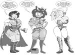 1girl 3_girls aeolus aged_up alternate_breast_size amphibia anne_boonchuy big_breasts big_breasts big_breasts breasts curvy disney disney_channel female_only huge_breasts marcy_wu monochrome sasha_waybright short_hair thick_thighs thighs wide_hips