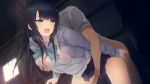 1boy 1girl amekoi bent_over black_eyes black_hair blush breast_grab breasts coffee-kizoku fingering from_behind game_cg grabbing kazuharu_kina legs long_hair looking_away noesis open_mouth reach-around school_uniform see-through skirt standing thighs wet wet_clothes