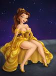 beauty_and_the_beast breasts clothed disney dress dress_lift hand_between_legs high_heels masturbation night princess_belle