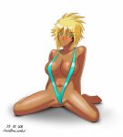 big_breasts bleach blonde_hair breasts dark_skin green_eyes katzueki long_hair sling_bikini swimsuit tia_harribel tier_harribel