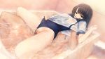 1girl amekoi bath bathtub black_eyes black_hair blush breast_grab breasts censored coffee-kizoku game_cg grabbing kazuharu_kina legs long_hair noesis open_mouth penis sex small_breasts steam swimsuit thighs vaginal wet wet_clothes