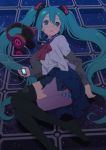 1girl aqua_eyes aqua_hair cardigan d: dark digital_media_player feet female hatsune_miku headphones high_res highres long_hair looking_at_viewer lying miku_hatsune night no_symbol on_side open_mouth panties pantyshot school_uniform serafuku shiwasu_takashi skirt sky socks solo star_(sky) starry_sky striped striped_panties thighhighs twin_tails twintails underwear upskirt vocaloid