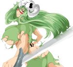  ass big_breasts bleach breasts butt_crack facial_mark green_hair grey_eyes highres huge_breasts large_breasts long_hair nel nelliel_tu_odelschwanck no_bra no_panties photoshop scar see-through skull solo spoilers stiky_finkaz sword tattoo torn_clothes underboob vector_trace weapon yellow_eyes 