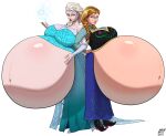 2_girls 2girls a0iisa anna_(frozen) aoiisa blonde_hair blue_eyes brown_hair elsa female_only frozen_(movie) hyper_pregnancy pregnant pregnant_belly pregnant_female single_braid sisters