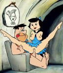 1boy 1girl anal anal_penetration anal_sex barefoot betty_rubble black_hair blue_dress brunette dress dress_lift exposed_breasts female fred_flintstone hanna-barbera infidelity male male/female no_bra no_panties penis_in_ass pussy sex tagme the_flintstones