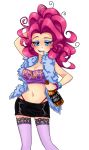 1girl ahoge alcohol belly blue_eyes bottle bracelet breasts cleavage eyeshadow feather_boa female friendship_is_magic hair human humanized jewelry makeup marijuana marijuana_blunt messy_hair midriff miniskirt my_little_pony my_little_pony_friendship_is_magic nail_polish navel open_mouth pink_hair pinkie_pie pinkie_pie_(mlp) prostitution scarf semehammer shirt slut smile smoking solo stockings thighhighs thong thong_straps tubetop underwear zettai_ryouiki