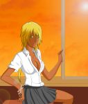 big_breasts bleach blonde_hair breasts dark_skin green_eyes long_hair tia_harribel tier_harribel