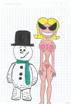  big_breasts black_eyes black_glasses black_hat breasts carrot_nose disney green_scarf human knick_knack navel nipples pixar pussy sexy_body smile snowman toy yellow_hair 