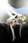  absurdres arrancar big_breasts bleach blonde_hair breasts city dark_skin destruction green_eyes highres long_hair resurreccion stiky_finkaz street sword tia_harribel tier_harribel weapon 