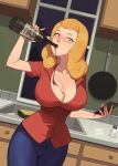 1girl 1girl barleyshake beth_smith big_ass big_ass big_breasts blonde_hair breasts cartoon_milf cellphone cleavage clothed_female drinking female_focus female_only hourglass_figure huge_ass huge_breasts long_hair mature mature_female milf milf night phone revealing_clothes rick_and_morty salt sink solo_female solo_focus standing stars tagme window wine