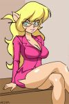  1girl animal_ears animated anthro aqua_eyes arm_support babe bare_legs big_breasts blonde_hair blush breasts callie_briggs cat cat_ears cat_girl cleavage crossed_legs cute eyewear feline female_only gif glasses hair hanna-barbera legs legs_crossed lips lipstick looking_at_viewer loop makeup meegol side_slit sitting smile solo_female suit swat_kats 