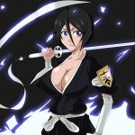  1girl big_breasts black_hair bleach breasts cleavage female_only greengiant2012 kuchiki_rukia purple_eyes rukia rukia_kuchiki sode_no_shirayuki sword weapon 