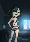 ass black_eyes black_hair breasts butt_crack cartoon_network computer dyed_hair goth green_hair gwen_(tdi) hourglass_figure looking_back pale-skinned_female short_hair sideboob thick_ass thick_legs thick_thighs total_drama_island two_tone_hair underwear vaultman wasp_waist