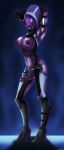  2013 alien big_breasts breasts clothed clothing dickgirl female futanari glowing_eyes intersex mask mass_effect nipples penis plain_background pose purple_skin quarian shadman solo tali&#039;zorah_nar_rayya testicles tight_clothing video_games 