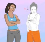  2girls chell heart multiple_girls nintendo portal_(series) portal_2 wii wii_fit wii_fit_trainer 