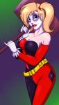  batman_(series) big_breasts big_eyes breasts dc dc_comics hammer harley_quinn mallet smile twin_tails 